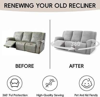 5-Piece Recliner Sofa Covers, Stretch Geometric Strokes Jacquard Recliner Sofa - Image 6