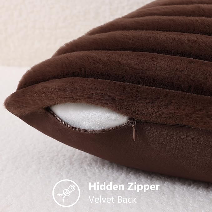 decorUhome Fall Faux Fur Throw Pillow Covers 20x20 Set of 2 Dark Brown | - Image 8