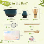 Matcha Whisk Set,includes Matcha Bowl,Matcha Whisk and Holder by Bamboo, Spout, Matcha Sifter Strainer Spoon Scoop Chasen Holder Towel- Perfect Japanese Matcha Set(8 Pcs Blue)