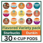 30 Count -- Flavored Starbucks & Dunkin Variety Pack Coffee Pods K Cup Sampler – Starbucks - Hazelnut, Cinnamon Dolce, Maple Pecan, Smoked Butterscotch, Toasted Graham, Caramel, Vanilla & Toffeenut. Dunkin - Turtle Love, Candy'd Almond, Caramel Me Craz...