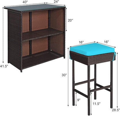 Tangkula Patio Bar Set, 3 Piece Outdoor Rattan Wicker Bar Set - Image 5