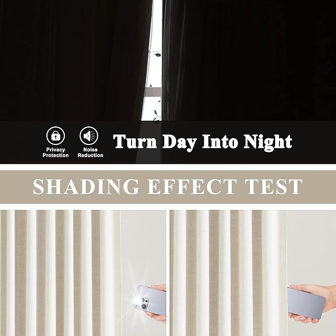 Vision Home Natural Pinch Pleated Full Blackout Curtains Linen Blended Room - Image 4