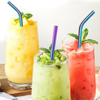 VEHHE Metal Stanley Straw, 12.5-inch Long Stainless Steel Stanley Cup Straw, 4 Pack Reusable Drinking Straws with Cleaning Brush for Stanley Cup Accessories(Rainbow)