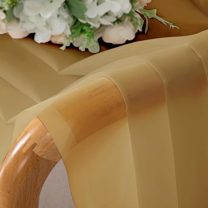 Gold Sheer Curtains 84 Inches Long 2 Panels, Light Filtering Airy Voile Window - Image 5