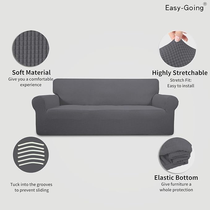 Easy-Going Stretch 4 Seater Oversized Sofa Couch Cover Gray | 1-Piece Extra - Image 3