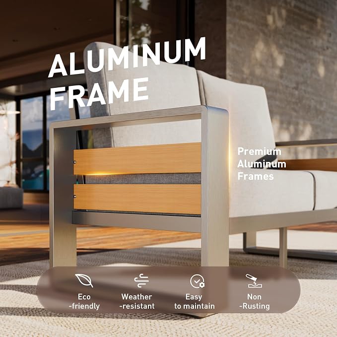 Aoxun Aluminum Outdoor Patio Furniture Set, 3 Seats Metal Sectional Patio - Image 2