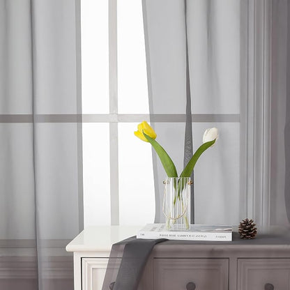 Charcoal Grey Sheer Curtains 90 Inches Long 2 Panels, Light Filtering Voile - Image 7