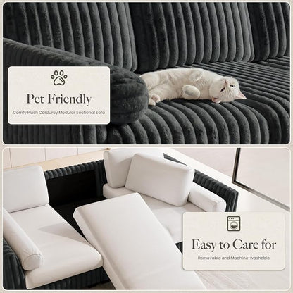 Belffin Plush Corduory Sectional Sleeper Sofa - Image 4