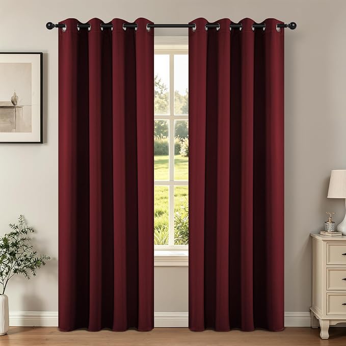 Joydeco Blackout Curtains for Bedroom 95 Inch Drapes 2 Panels Burgundy | by JOYDECO