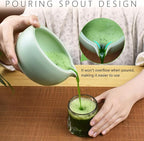 Artcome 4 Pcs Complete Matcha Ceremony Kit - Japanese Bowl With Pouring Spout, Whisk, Holder, Scoop - Tea Set for Making Usucha, Koicha and Latte (Green)
