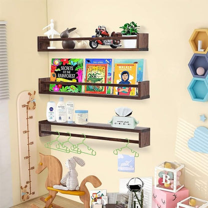 AZSKY Nursery Book Shelves Deep Walnut Wall Mount Floating Book Shelf - Image 4