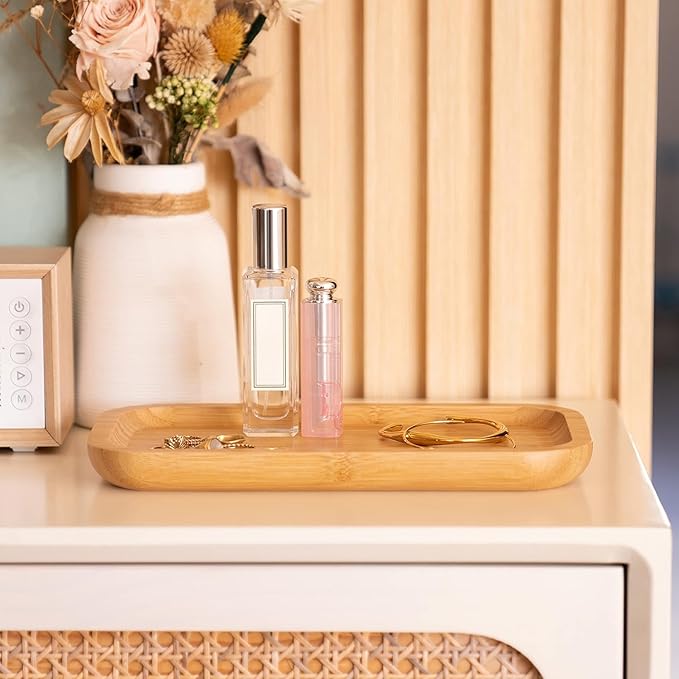 Bamboo Vanity Tray, Bathroom Counter Tray, Toilet Tank Top Tray for Organizing and Decor Display, 14.2 x 6 x 0.8 inch