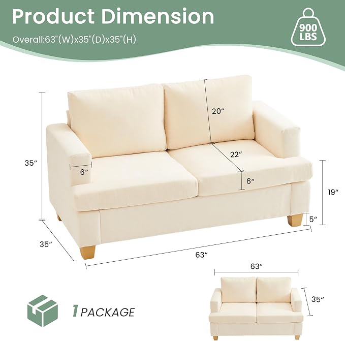 YOUDENOVA Sofa, 2 Piece Set Comfy Couch, 3 Seater & Loveseat Sofa - Image 2