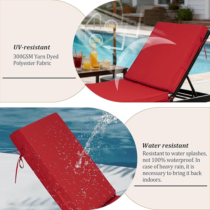 72x21x4in Lounge Cushions for Outdoor Furniture, Outdoor Lounge Chair Cushions - Image 6