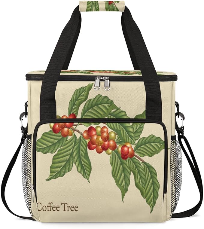 Coffee Tree Coffee Maker Carring Bag Coffee Leaf Bean Travel Carrying Storage Tote Bag Compatible with Keurig K-Mini or K-Mini Plus Portable Single Serve Coffee Brewer Case with Pockets for K-cup Pods