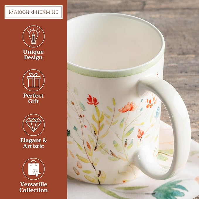 Maison d' Hermine Coffee Mug with Handles Fine Bone China Mugs Pack of One Tea Cups for Hot Beverages Cappuccino Latte Home Restaurant Office Perfect for Gift (Colmar - Green, 15 Ounce)