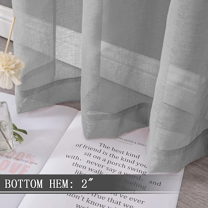Tollpiz Sheer Curtains Bedroom Linen Textured Curtain Sheers Light Filtering - Image 4