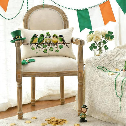 RABUSOFA St.Patricks Day Pillow Covers 12x20 Inch, Birds Shamrock St Patricks - Image 3