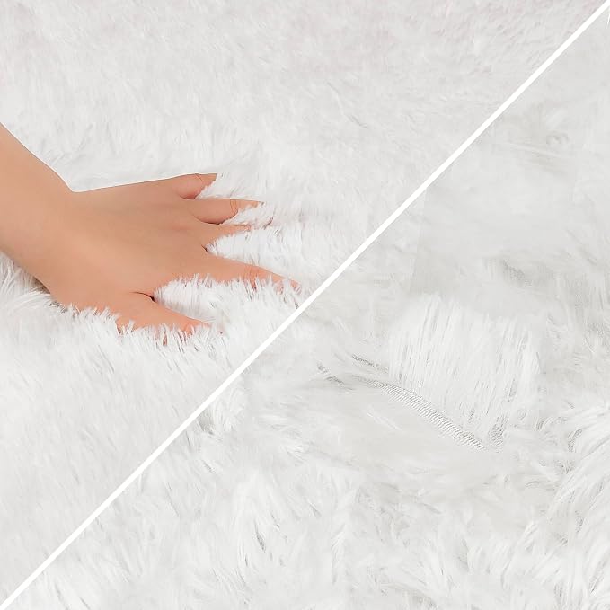 Small Area Rug for Bedroom 3x5ft Mini White Fluffy Rug Mat Bedside Throw Rug - Image 6