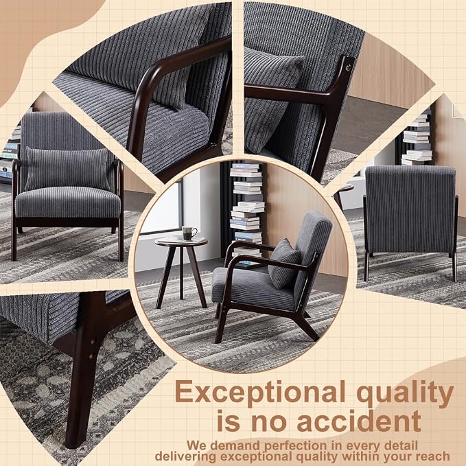 Hanuq】Mid-Century Modern Accent Chair&Coffee Table Set, Vintage Luxury Style - Image 8