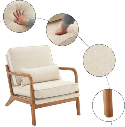 VINGLI Cozy Living Room Chairs, Mid Century Modern Armchair Upholstered Reading - Image 3