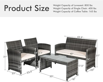 Goplus 4-Piece Rattan Patio Furniture Set, Outdoor Wicker Conversation Sofa - Image 7
