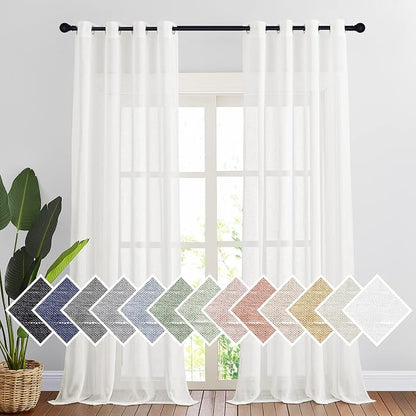 NICETOWN Linen Curtains Semi Sheer Flax Texture, Eyelet Top Bedroom Window by NICETOWN