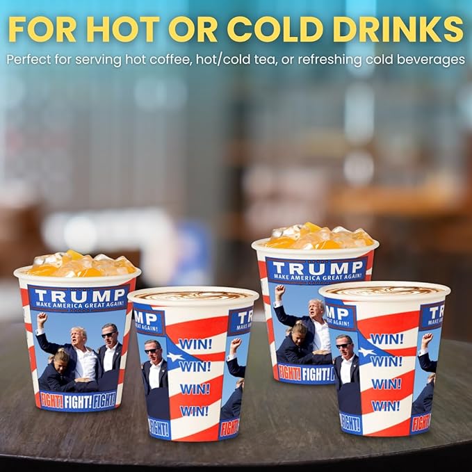 Smygoods Trump Design Disposable Paper Coffee Cups (10 OZ, 100 Count) For Hot Beverages, Tea, Espresso, Cocoa - To Go Drink Containers, Café & Office