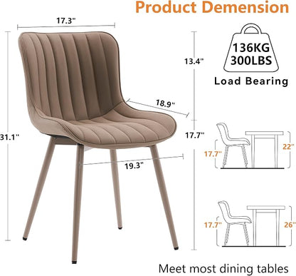 YOUNUOKE Mid-Century Modern Dining Chairs Set of 2, Khaki PU Leather - Image 2