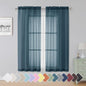 Simplebrand Dusty Blue Sheer Curtains 63 Inch Length 2 Panels, Rod Pocket Solid by Simplebrand