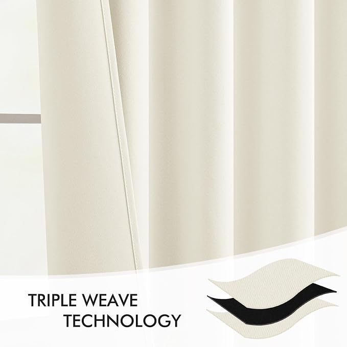MIULEE Cream Back Tab Blackout Curtains 52x96 Inch Long 2 Panels Set | Rod - Image 7