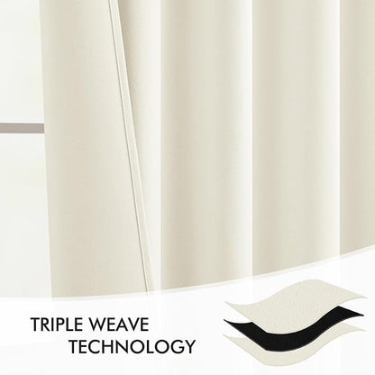 MIULEE Cream Back Tab Blackout Curtains 52x96 Inch Long 2 Panels Set | Rod - Image 7