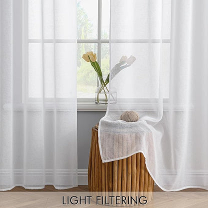 MIULEE Semi White Linen Textured Sheer Curtains 42W×96L Rod Pocket 2 Panels | - Image 4