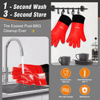 Walfos Silicone BBQ Gloves - Heat Resistant Grilling Gloves, Premium Non-Slip Kitchen Silicone Oven Mitt with Protective Cotton Layer Inside, Waterproof, Great for Grilling, Kitchen and Cooking, Red