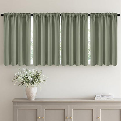 MIULEE 4 Panel Set Short Bedroom Blackout Curtains 54 Inch Long Sage Green | by MIULEE