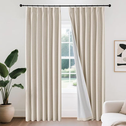 Joydeco 100% Blackout Pleated Curtains, Linen Window Curtains 2 Panel Sets 108 by JOYDECO