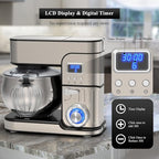 6-IN-1 Stand Mixer, LCD Display Kitchen Electric Mixer, 6.5QT Stainless Steel Bowl, Multi-Function Kitchen Blender With Dough Hook, Whisk, Beater, Meat Grinder, Splash Guard
