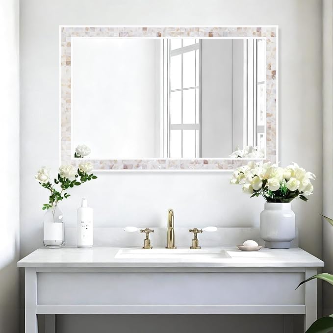 Tanmicoshomy Brown Shell Framed Rectangular Wall Mirrors - Image 5