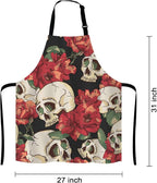 Skull Apron for Women and Men, Flowers Skull Adjustable Kitchen Chef Apron for Cooking Baking - Cute Birthday, Anniversary, Mother's Day Apron Presents for Mom Wife Girlfriend Aunt Grandma