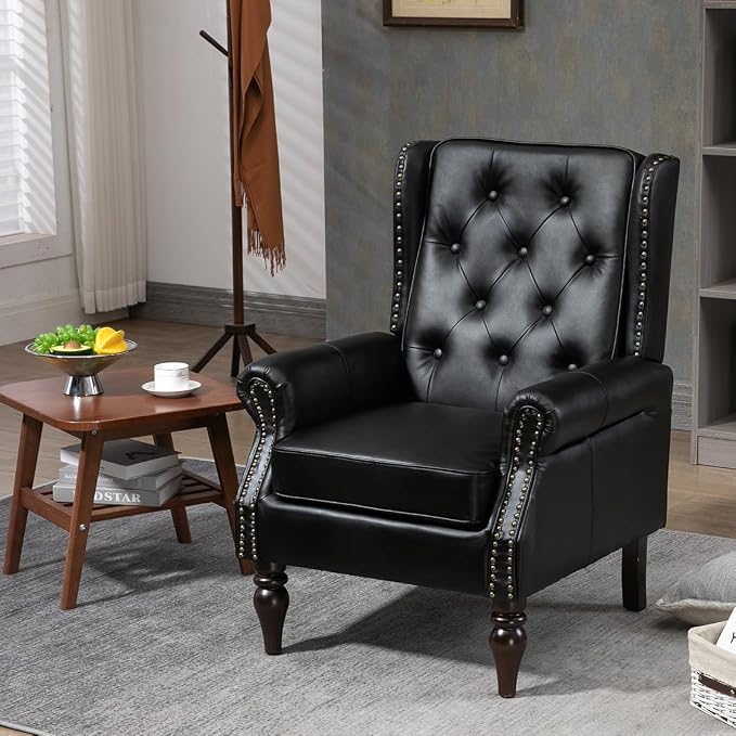 Mid-Century Wingback Chairs Set of 2, Faux Leather Accent Chairs Armchair - Image 2