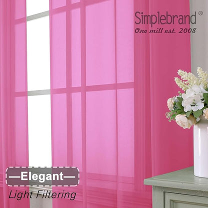 Simplebrand Hot Pink Sheer Curtains 96 Inches Long, Light Filtering Rod Pocket - Image 3