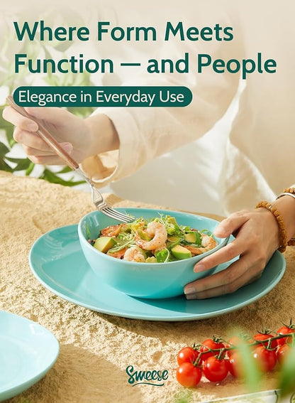 Sweese 18 oz Medium Porcelain Bowls - Set of 6 Shade of Blue Colored Serving Bowls for Soup, Salad, Pasta & Snacks