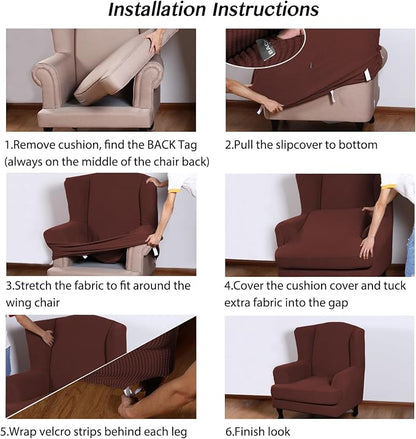 Turquoize Wingback Chair Covers 2 Piece Wing Chair Slipcover Stretch Slipcovers - Image 6