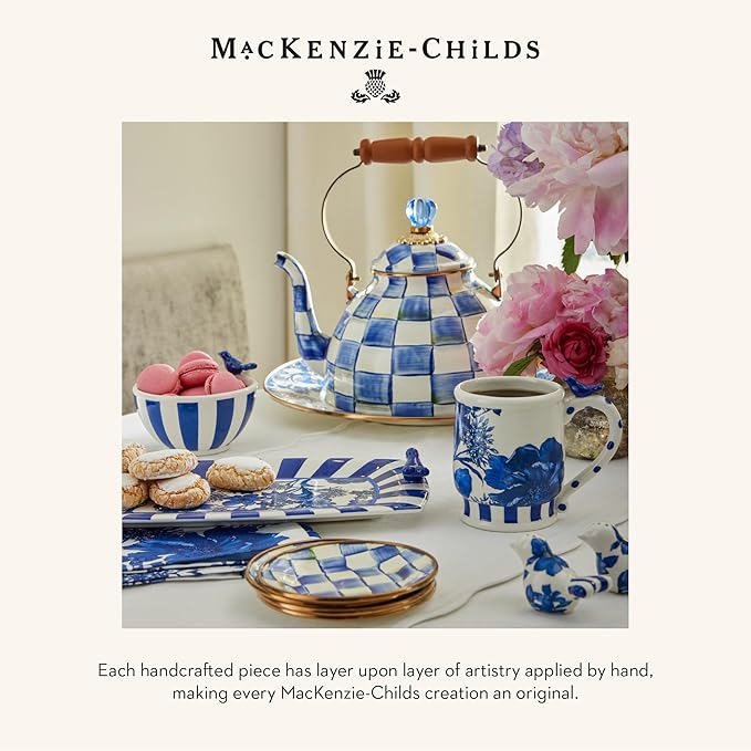 MACKENZIE-CHILDS Enamel Salad and Dessert Plate, Small Plate for a Dessert or Appetizer Dish, 8 Inches, Set of 4, Blue-and-White Royal Check