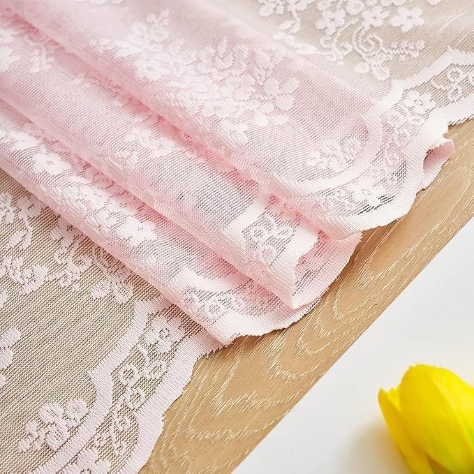 YJ YANJUN Vintage Lace Curtains Cute Pink Floral Cafe Curtains 45 inch Length 2 - Image 4