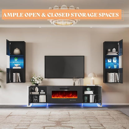 AMERLIFE 3-Piece Modern Wall Unit Entertainment Center Set, High Gloss 80" - Image 6