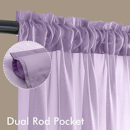 MIULEE Light Purple Sheer Curtains 108 Inches Long 4 Panels 42 x 108 Inches | - Image 3