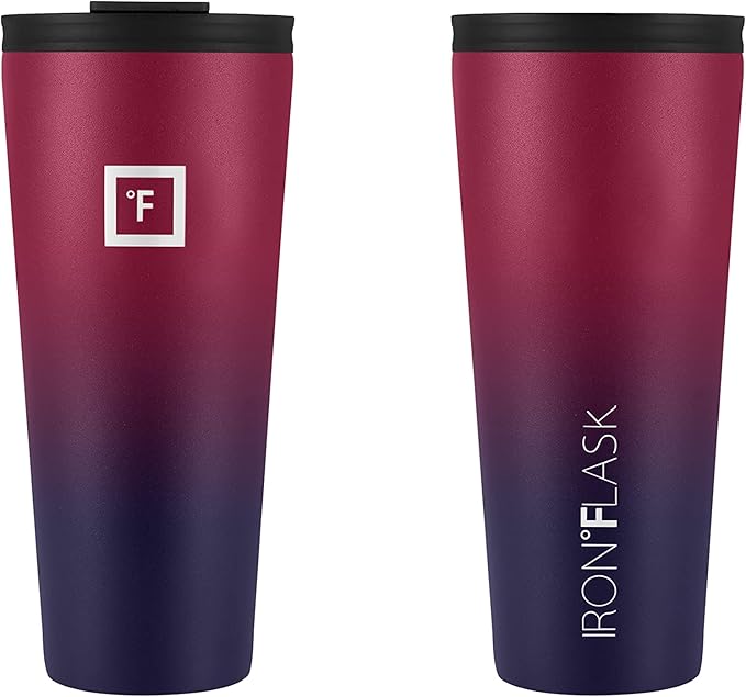 IRON °FLASK Classic Tumbler - Vacuum Insulated Stainless Steel Water Bottle, Double Walled, Drinking Cup, Insulated Travel Mug (Dark Rainbow, 32 oz Solid Lid)