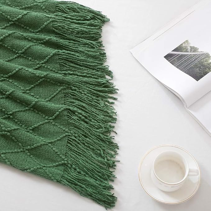 BOURINA Green Throw Blanket 50 x90 Inches Throw Textured Solid Soft Sofa Throw - Image 5