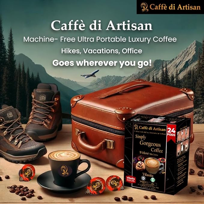 Caffè di Artisan Liquid Coffee Pods – Premium Single-Serve Coffee for Cold Brew concentrate, Iced Coffee & Hot Coffees – Machine-Free, Eco-Friendly, Ready in Seconds. Rich; Vilasita; Arabica; Medium Dark Roast – 24 Count..